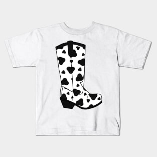 BLACK Cow Spots Cowboy Boot Kids T-Shirt